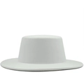 Detailed texture of a premium white flat-top wool felt boater hat for men and women - M (56-58cm) / White