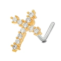 L-shaped surgical steel nose stud featuring a golden cross set with sparkling zircon - BD00347 Gold/Cross