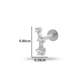 Titanium flat back stud earring with three clear curved zircons in silver finish - 6# Curved Row Style / Silver