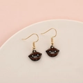 Brown glitter vampire lips Halloween drop earrings with golden hooks on ceramic plate - Vampire Lips