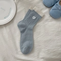 Blue crew socks with white trim and heart embroidery in collegiate ballet style - Blue