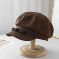 Casquette gavroche marron foncé avec bordure en dentelle plissée et texture gaufrée - M(56-58cm) / Café (80854 Couleur Unie)