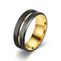 Modern black brushed stainless steel men's ring with polished gold inner band and center groove - Size 7 / 8mm Gold Beveled Edge