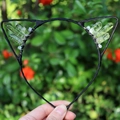 Cat ear headband with green crystal clusters and silver wire wrap in black finish - No.82 Emerald Green