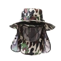 Camo outdoor sun hat with wide brim, breathable mesh and removable face and neck shields - Green Camo