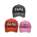 Matching family baseball caps set in grey, orange, and pink with embroidered letters - Family Set (PAPA+MAMA+MINI) / Black/Orange/Pink