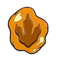 Orange amber-style dinosaur footprint fossil brooch pin with golden metal edges - Dinosaur Footprint