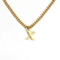 18K gold plated necklace with minimalist polished capital letter X pendant on cuban chain - Letter X / Gold