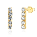 Elegant gold-plated 925 sterling silver earrings with five round white gemstones - Gold Five-stone Vertical Studs (SE396-14K)