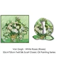 Van Gogh White Roses oil painting print green silk square scarf 53cm x 53cm for women - White Rose Pendant