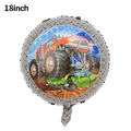 Detailed 18 inch foil balloon featuring an orange monster truck crushing a car graphic - Off-road Vehicle Pattern Round Balloon