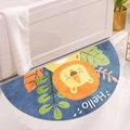 Blue semi-circle bath mat featuring a cute lion and Hello text for entryways - Jungle Lion