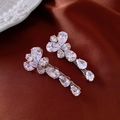 Boucles d'oreilles fleurs avec zircons en cascade de forme poire et finition argent - Boucles d'Oreilles Pendantes Goutte d'Eau Fleur Papillon Zircone Argenté (5#)