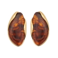 Maillard brown tortoiseshell resin earrings in gold frame with drop shape design - Brown