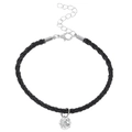 Pulsera para hombre de cuerda trenzada negra con colgante de pesa en metal plateado y broche - Colgante de Fútbol Cuerda Trenzada Negra (Plata Antigua 0381)
