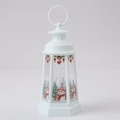 Close-up of a white Christmas lantern featuring snowman patterns and top hanging ring - Snowman / White