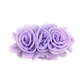 Close-up of three lavender chiffon roses on a long strip hair accessory for children - Light Purple