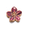 Golden stainless steel flower pendant with purple enamel petals for DIY jewelry making - 2# Purple Cherry Blossom