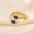 Adjustable snake-style gold ring with blue lapis lazuli stones and ribbed texture - Gold Double Blue Stones (KR111625-GC)