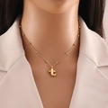 Gold lowercase t-letter necklace with 3D puffy pendant and delicate beaded chain - Letter T
