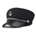 Berretto da marinaio nero classico con stemma ancora argento e catena decorativa - M (56-58cm) / Ancora Nera