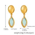 Boucles d'oreilles vintage en acier doré avec pendentifs en verre tchèque bleu clair - Or Bleu Clair