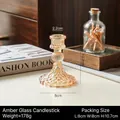 French country style amber glass candle holder with diamond texture for home decor - Round Small Diamond / Amber