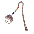 Handmade vintage bronze tree of life bookmark with seven chakra beads and purple stones - Amethyst/Purple