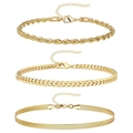 Dreiteiliges vergoldetes Armband-Set mit Seil-, Panzer- und Schlangenkette - Goldenes Set mit Seil-, Panzer- und Schlangenkette