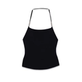 Black knitted camisole with thin straps and silver metal bead accents, flat lay view - S / Black