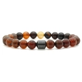 Detailed macro view of smooth agate beads and a metallic barrel bead on a beaded bracelet - Khaki Striped Agate