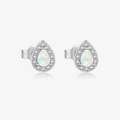 Elegant S925 sterling silver teardrop earrings with rainbow opal and zircon halo - White Gold-MME1033-Small Teardrop Opal