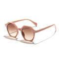 Retro octagonal sunglasses with skin-colored geometric frames and brown gradient lenses - Orange Pink Frame Gradient Brown Lens
