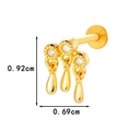Golden titanium flat back stud with zirconia accents and cascading water drop fringes - Three Rings Fringe Style (0195-9#) / Gold