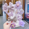 8-piece purple set of children's hair clips featuring lace mesh bows and floral embroidery - Hair Clip Set (With Cardboard) / Set of 8 / Elegant Purple (7#)