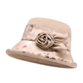 Women's summer UV protection floral sun hat in elegant apricot with fabric rose - Khaki