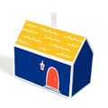 Caja de regalo colorida en forma de casa con paredes azules, techo amarillo y cinta - Pared Azul Techo Amarillo