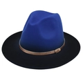 Κλασικό καπέλο Fedora με βασιλική μπλε κορυφή, μαύρο γείσο και χρυσή δερμάτινη ζώνη - Ένα μέγεθος(56-58cm) / Μπλε + Μαύρο