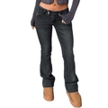 Women's dark gray flared denim jeans with double-button waist and washed finish - XS / Black