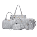 Set de 6 bolsos grises para mujer con textura plisada y detalles metálicos dorados - Gris