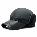 Winter thermal baseball cap in dark grey with fur ear flaps and windproof fabric - Adjustable / Gray