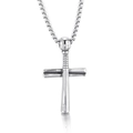 Silver stainless steel cross necklace featuring baseball bat and ball pendant design - Silver Pendant with Box Chain (KP97655-WGXJ)