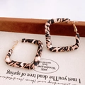 Vintage square earrings featuring tiger print fabric wrap and golden metal hooks - 76# Silver Earring Post - Brown - Tiger Pattern Woven Square Hoop