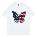 White cotton t-shirt with patriotic butterfly graphic featuring US flag stars and flowers - White Design 317 / XS