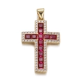 Gold-plated cross necklace with square red gemstone and micro-paved cubic zirconia - Gold Frame with Red Square Zirconia