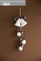 Sparkling white Christmas bell ornament with red berries and green pine needles decoration - 60CM Bell String / White