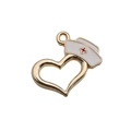 Golden heart charm with white enamel nurse hat pendant for DIY necklace bracelet making - Heart Shape Medical Nurse Hat (12007)