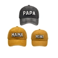 Family baseball caps in dark grey and yellow with PAPA MAMA MINI towel embroidery - Family Set (PAPA+MAMA+MINI) / Black/Yellow/Yellow