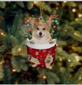 Christmas Corgi dog ornament in red stocking hanging on a festive Xmas tree - 20-Corgi