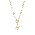 Close-up of gold paperclip chain necklace with H pendant and toggle clasp - Letter H